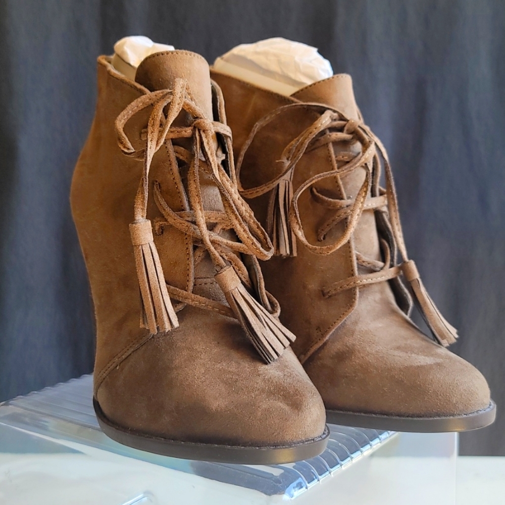 Brown Suede High Heel Booties